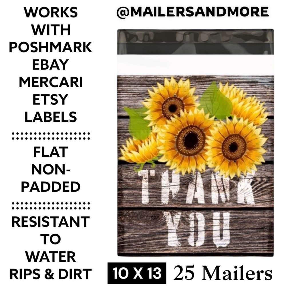 25 10X13 Poly Mailers Sunflower Thank You Shipping Envelopes PRICE IS FIRM Fall - Picture 2 of 6